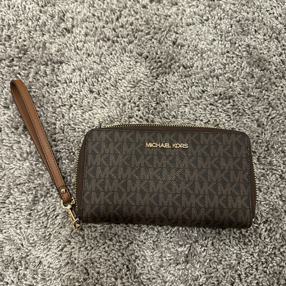 Michael Kors Dark Brown Logo Wristlet